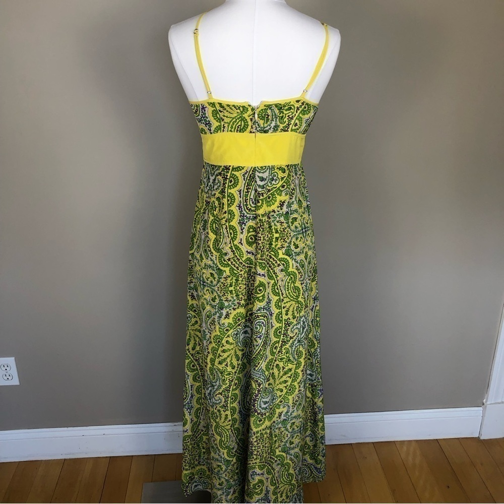 Anthropology Plenty by Tracy Reese yellow green silk maxi dress key hole halter - Picture 6 of 10